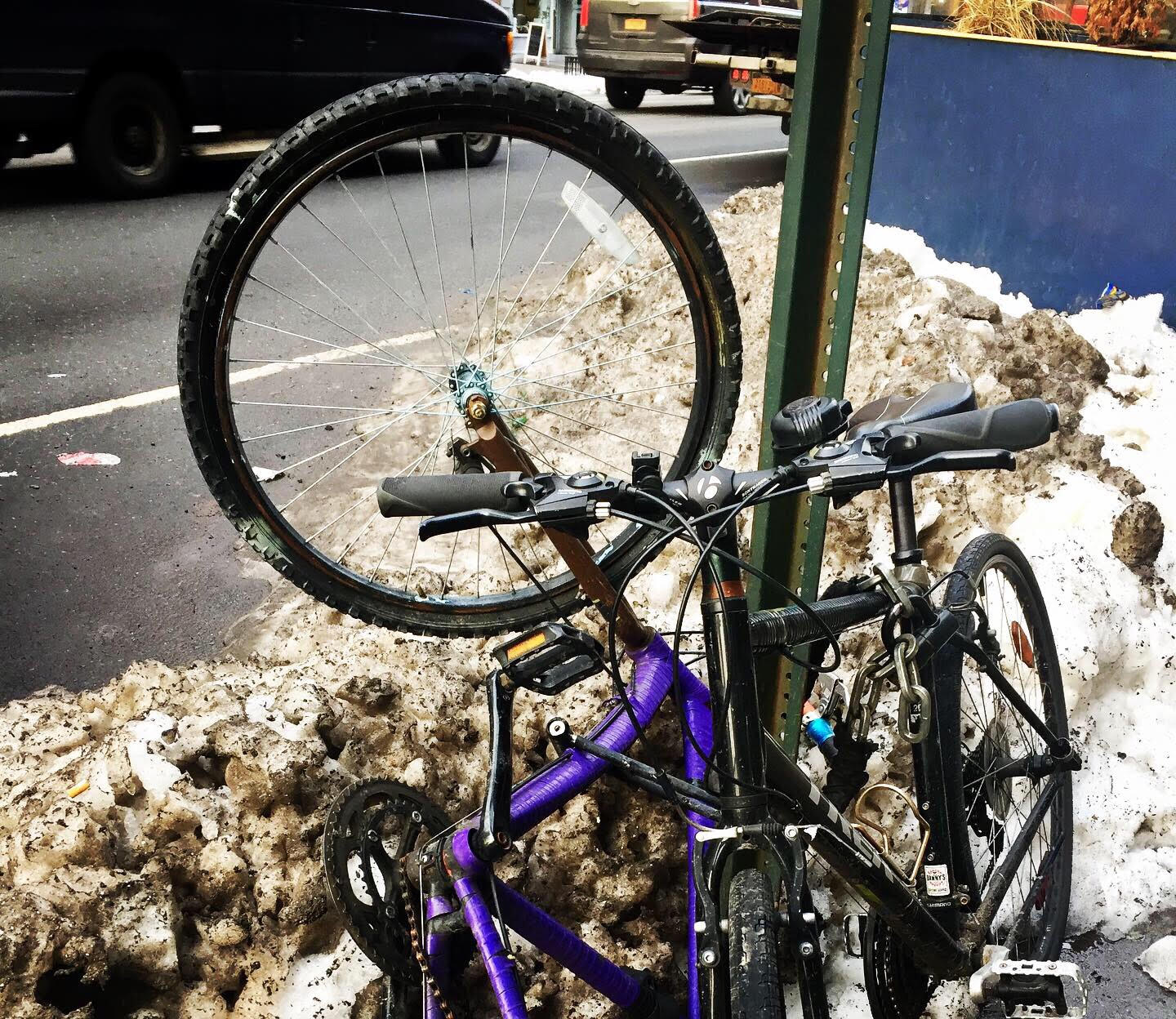 New York City bike in the snow.