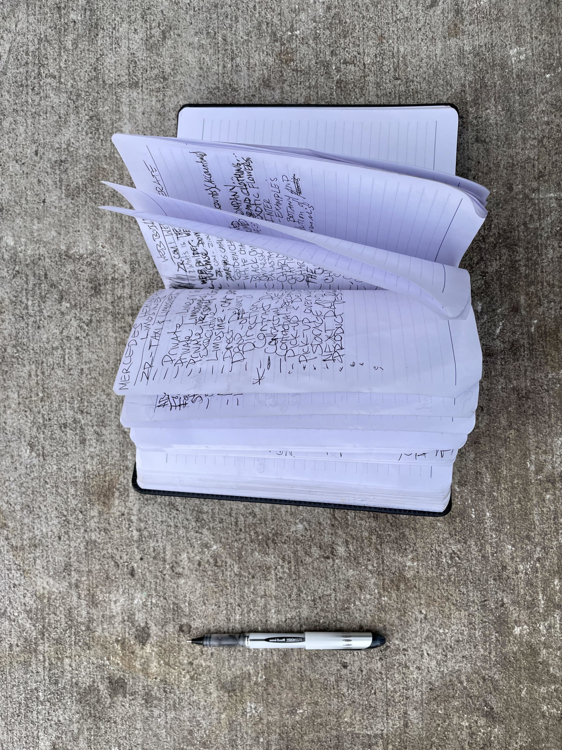 open notebook on NYC sidewalk